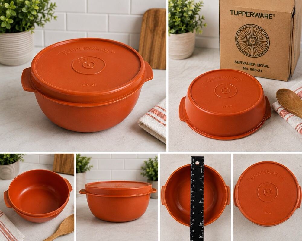 Vintage Tupperware Servalier Bowl 886-21 Harvest Orange Round Storage Bowl